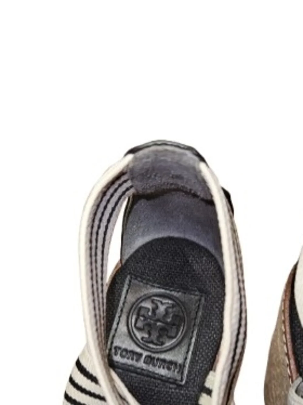 Tory Burch Frieda Espadrille Wedge Sandals Black White Striped Women's Size 7.5